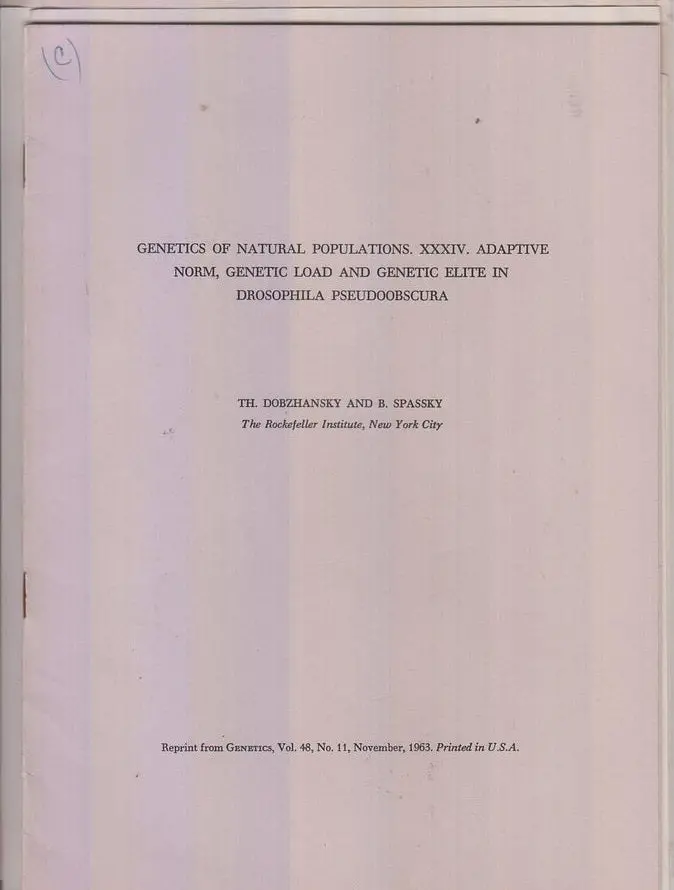 Set Of Five Offprints By Dobzhansky 1960-1963  By Dobzhansky, Theodosius 1