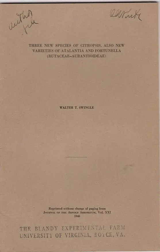 Set Of Four (4) Offprints From Walter T. Swingle 1