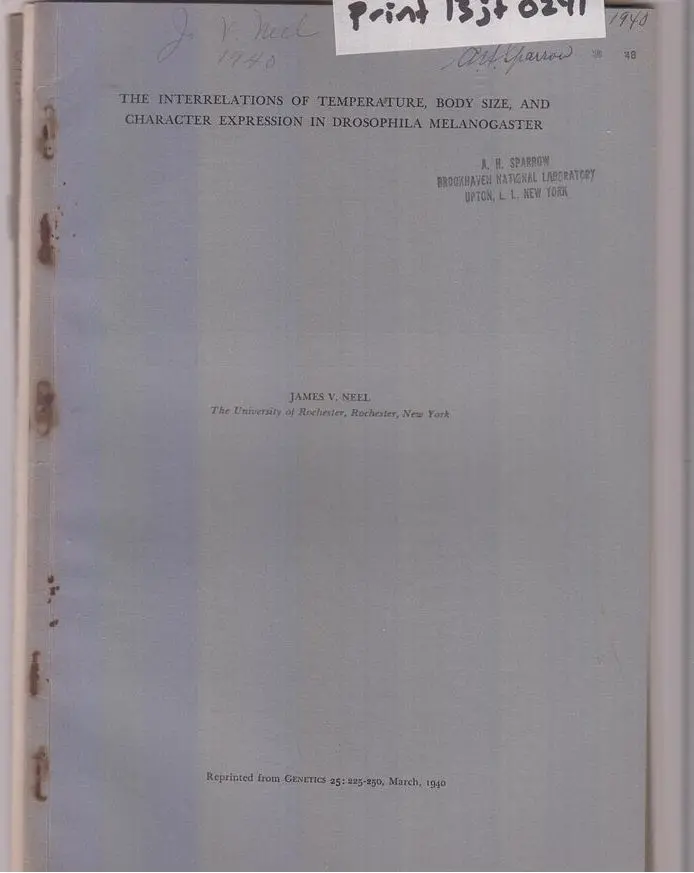 Set Of Four Offprints By James V. Neel, 1940-1957 By Neel, James V. 1