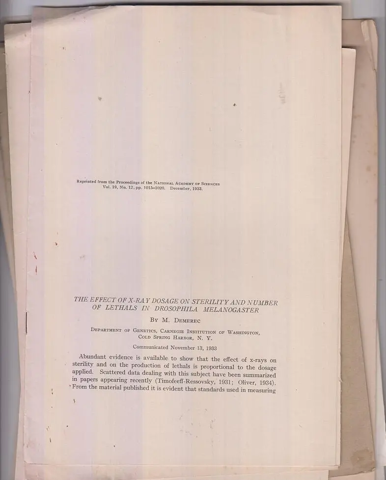Set Of Nine Offprints By M. Demerec 1933-1938  By Demerec, M. 1