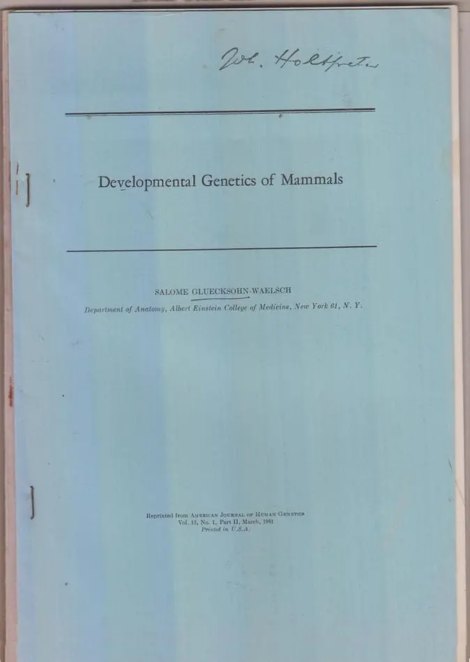 Set Of Nine Offprints By Salome Gluecksohn-Waelsch 1955-1963  By Gluecksohn-Waelsch, Salome 1