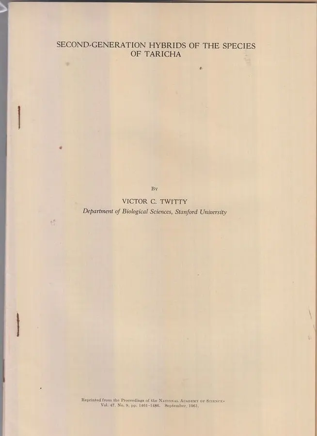 Set Of Nine Offprints By Victor C. Twitty 1939-1964  By Twitty, Victor C. 1
