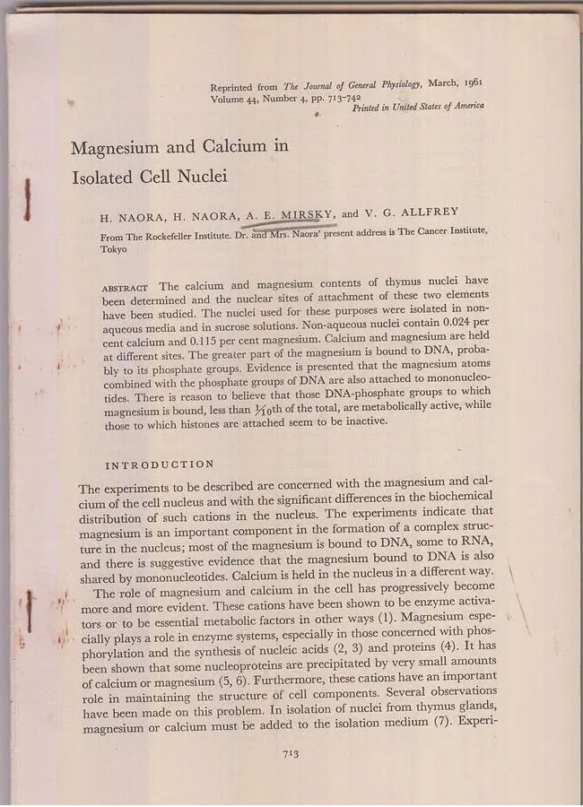 Set Of Seven Offprints By A.E. Mirsky From 1958-1963  By Mirsky, A.E. 1