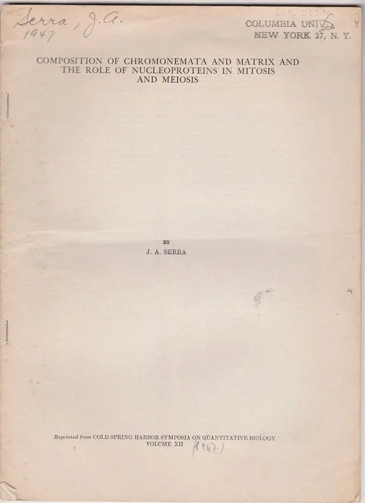 Set Of Six (6) Offprints From J.A. Serra (4 English, 2 French). 1