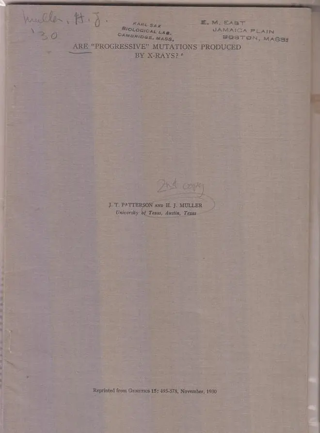 Set Of Ten Offprints By H.J. Muller 1930-1955  By Muller, H.J. 1