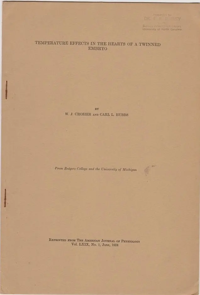 Set Of Twenty-Three (23) Offprints From W.J. Crozier 1