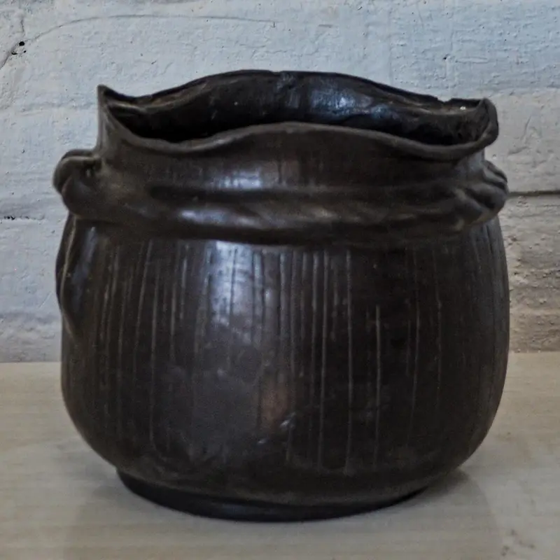 Small Bronze Planter Depicting A Pot Tied With Rope 1