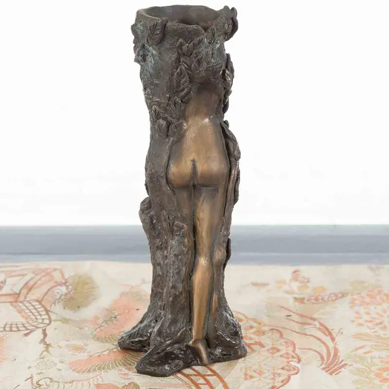 Small Vintage Lost Wax Cast Bronze Dryad Tree Nymph Candle Holder 1