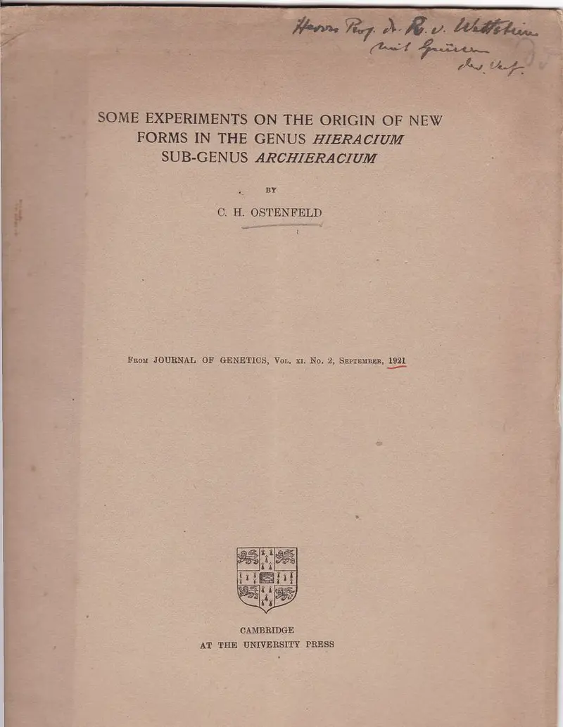 Some Experiments On The Origin Of New Forms In The Genus Hieracium Sub-Genus Archieracium 1