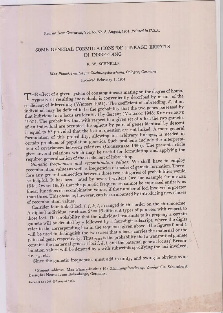 Some General Formulations Of Linkage Effects In Inbreeding.  By Schnell, F.W. 1