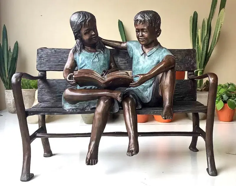 Story Time Bronze Reading Bench Statue 1