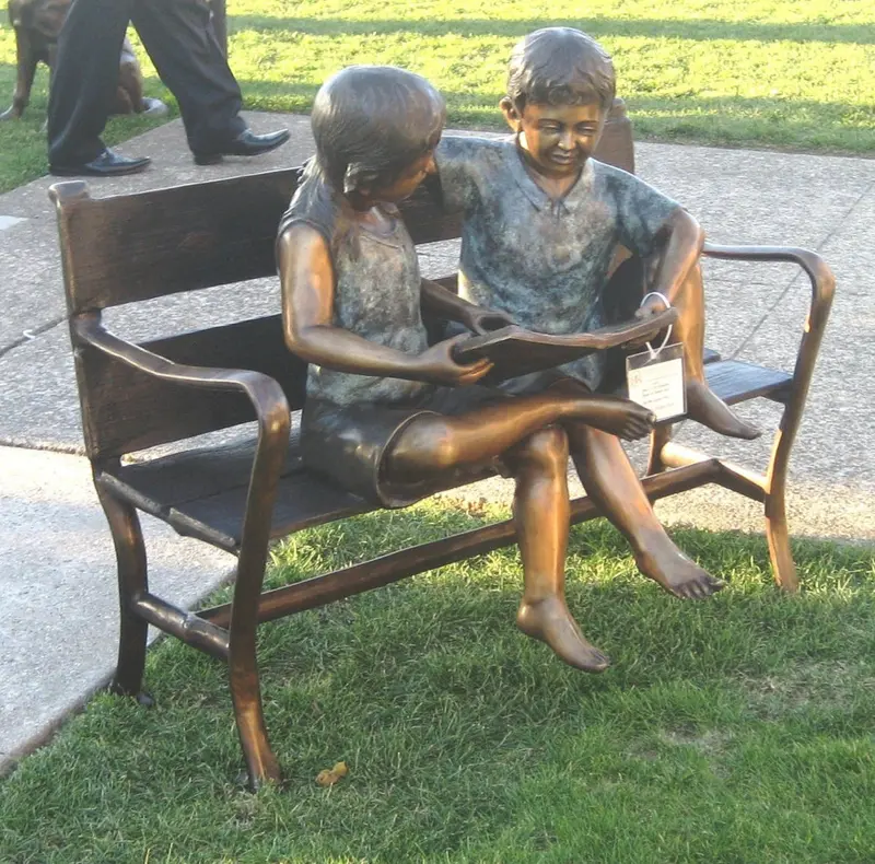 Story Time Bronze Reading Bench Statue 2
