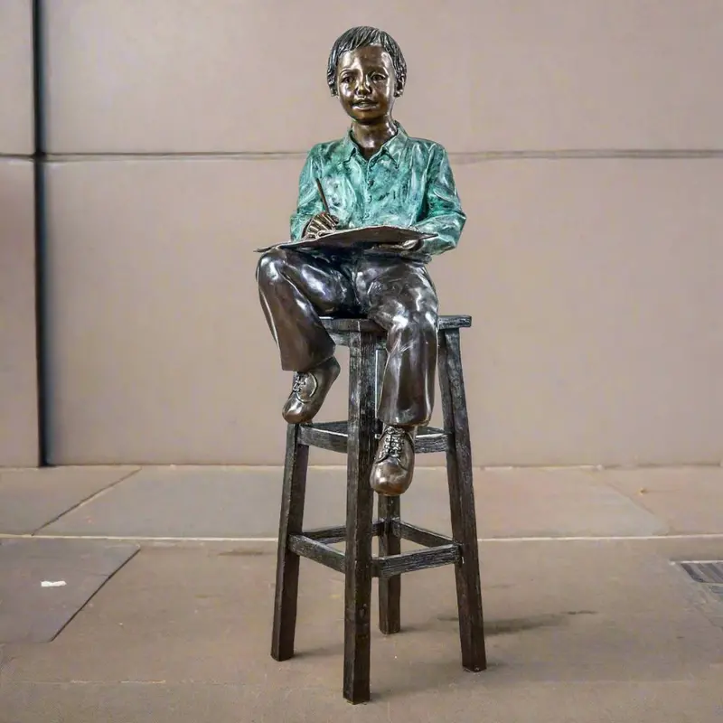 Student Studies Children's Bronze School Statue 1