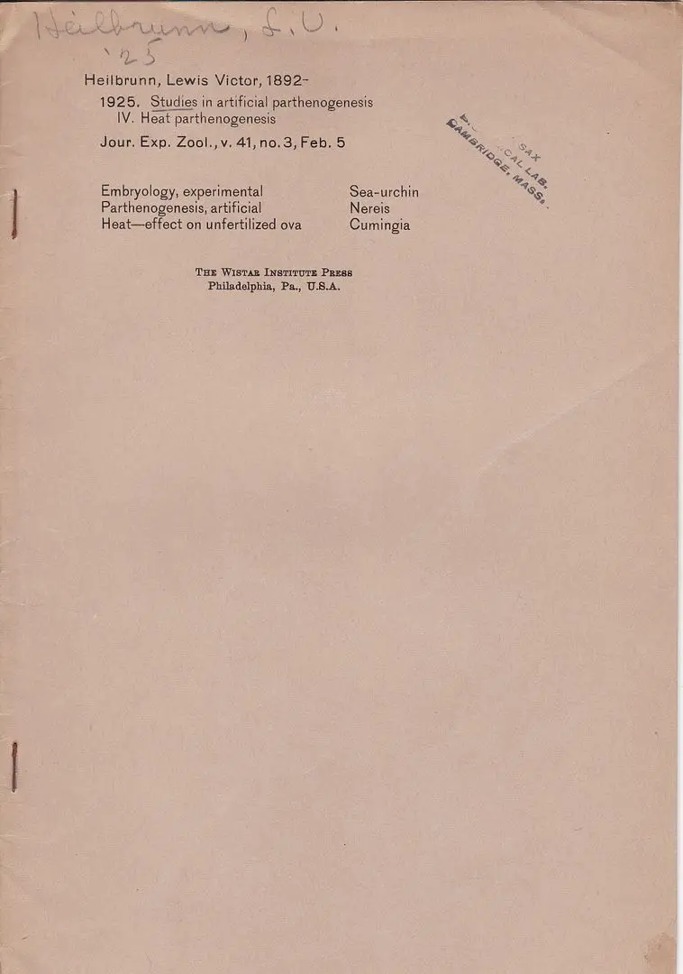 Studies In Artificial Parthenogenesis Iv. Heat Parthenogenesis 1