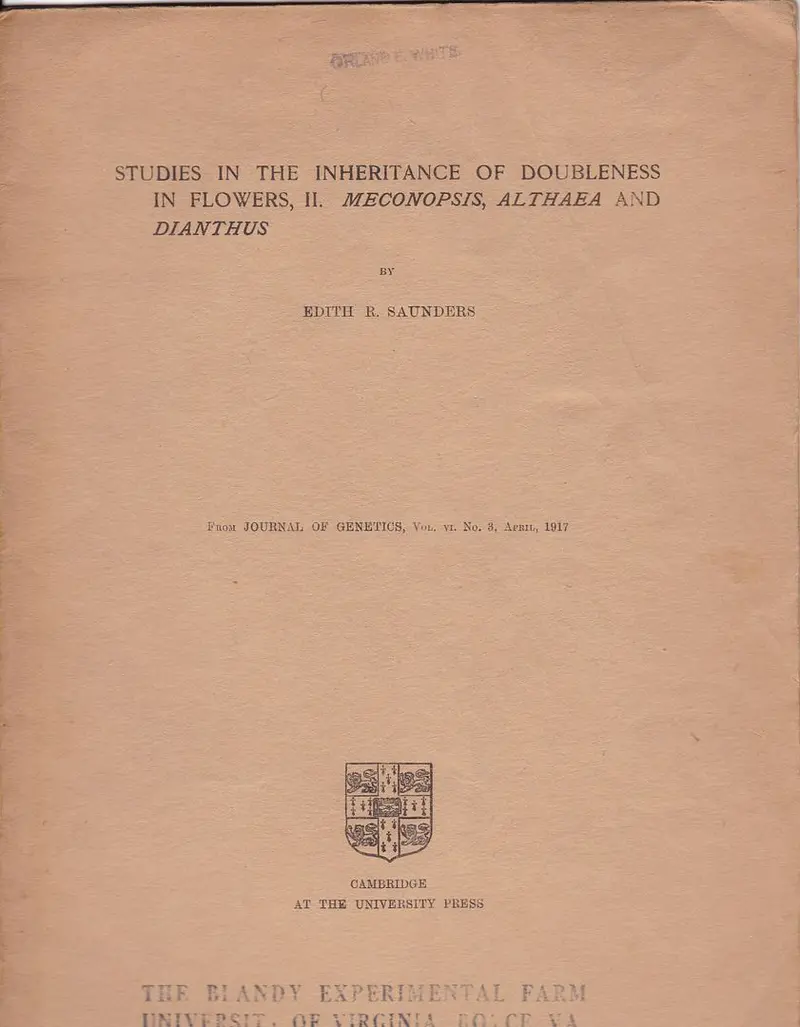 Studies In The Inheritance Of Doubleness In Flowers, Ii. Meconopsis, Althaea And Dianthus 1