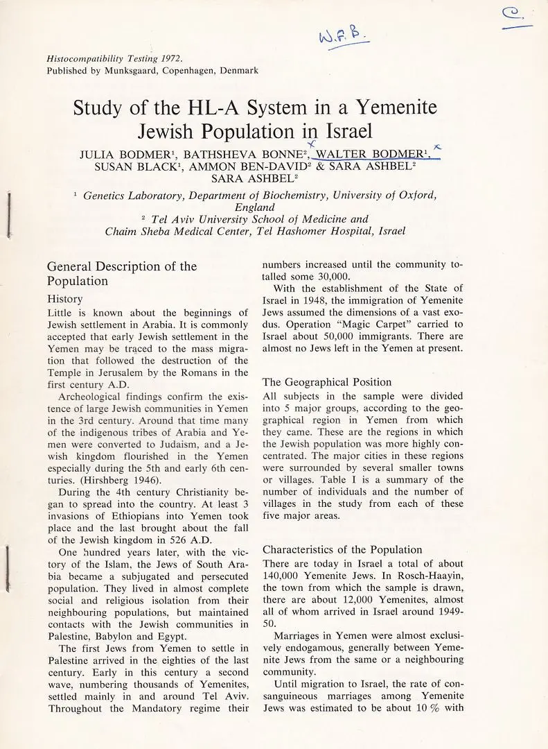 Study Of The Hl-A System In A Yemenite Jewish Population In Israel 1