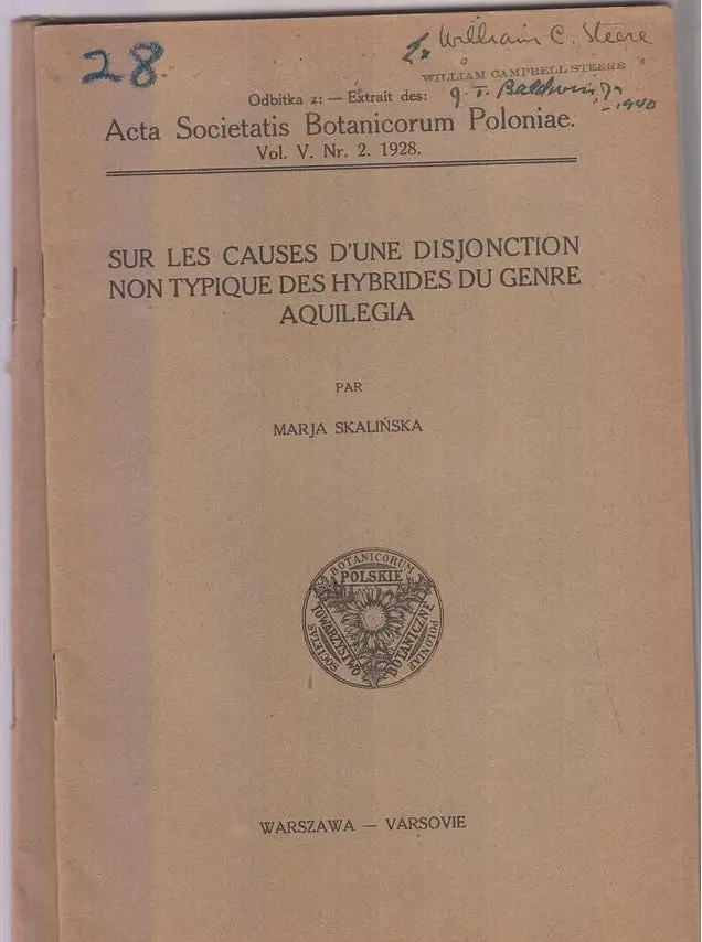 Sur Les Causes D'une Disjonction Non Typique Des Hybrides Du Genre Aquilegia  By Skalinska, Marja 1