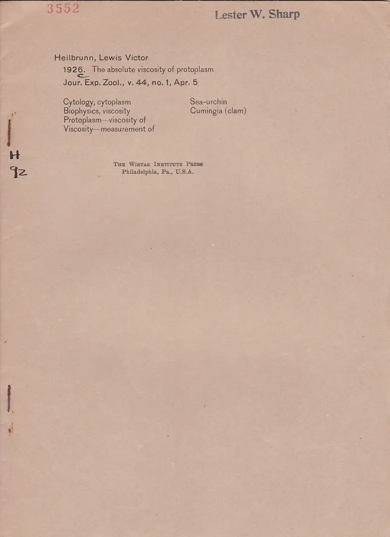 The Absolute Viscosity Of Protoplasm 1