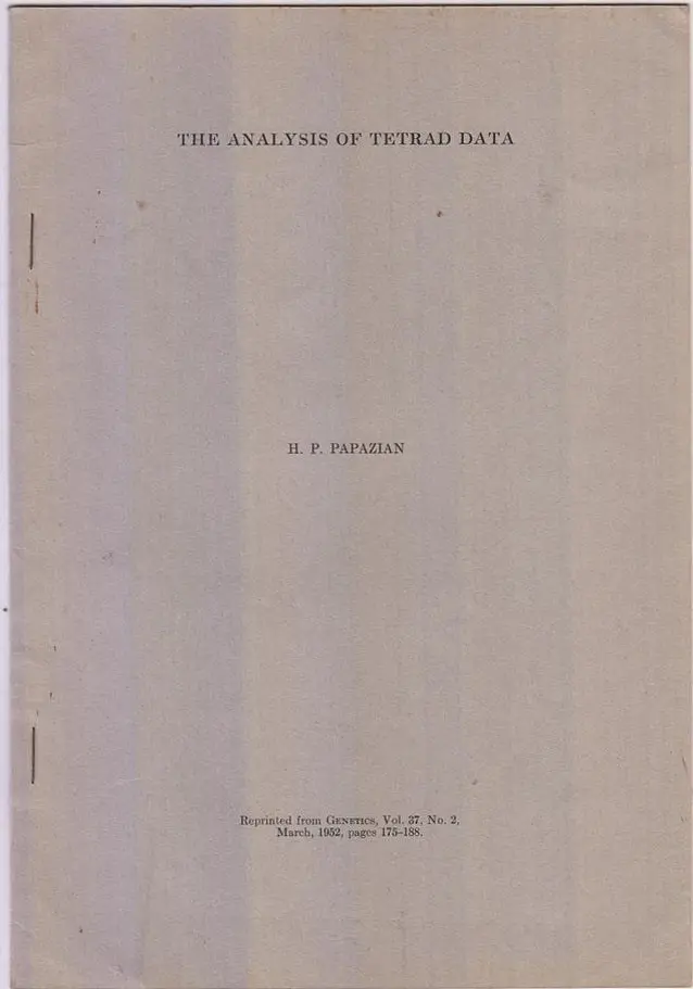 The Analysis Of Tetrad Data  By Papazian, H.P. 1