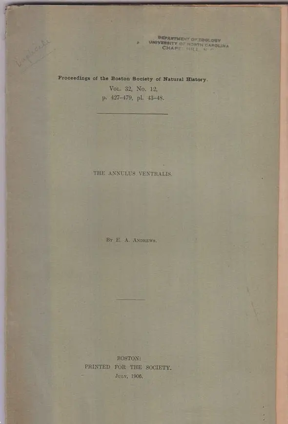 The Annulus Ventralis  By Andrews, E.A. 1