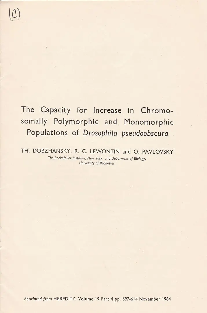 The Capacity For Increase In Chromosomally Polymorphic And Monomorphic Populations Of Drosophila Pseudoobscura 1