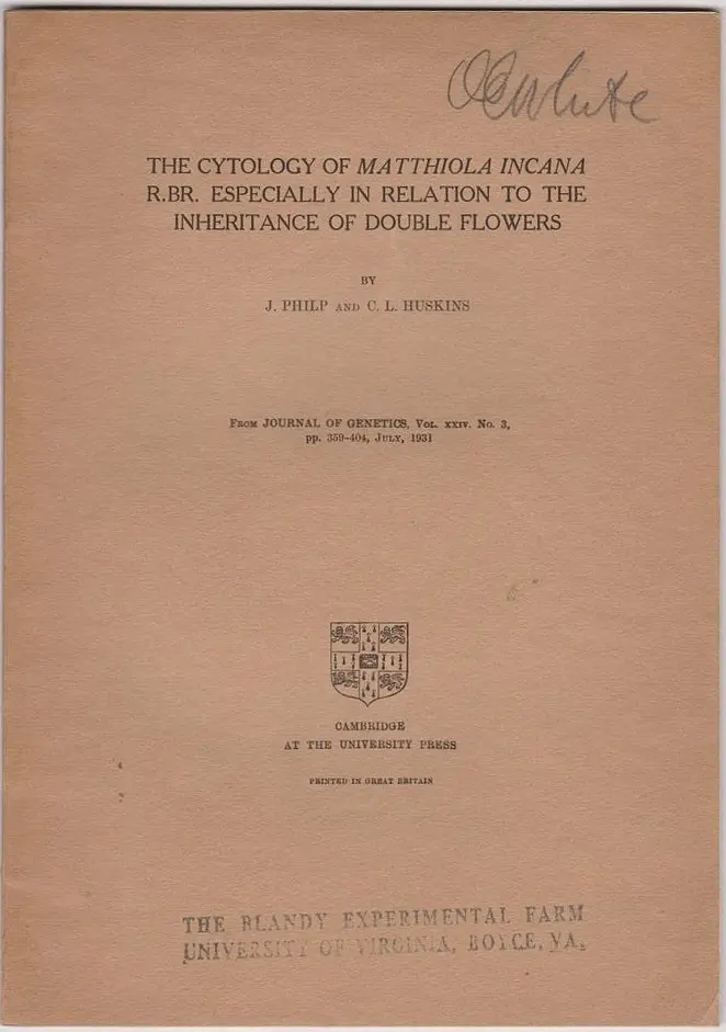 The Cytology Of Matthiola Incana R.Br. Especially In Relation To The Inheritance Of Double Flowers 1