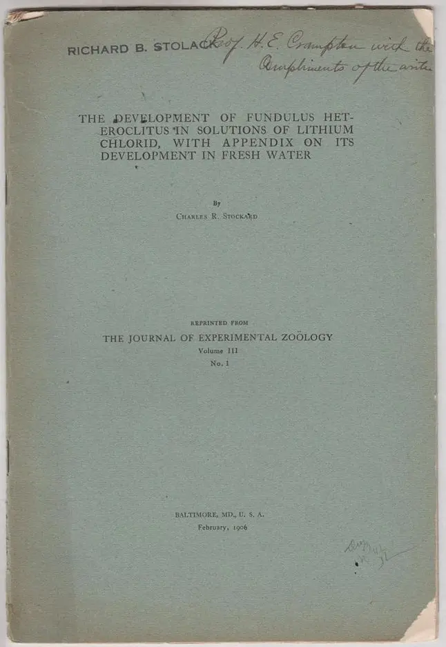 The Development Of Fundulus Heteroclitus In Solutions Of Lithium Chlorid, With Appendix On Its Development In Fresh Water 1