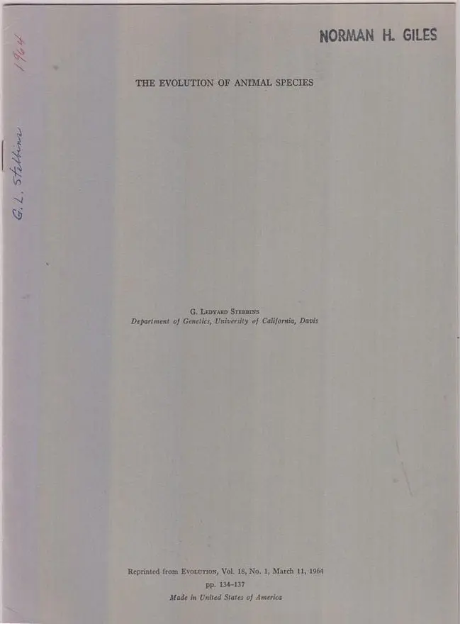 The Evolution Of Animal Species  By Stebbins, Ledyard 1