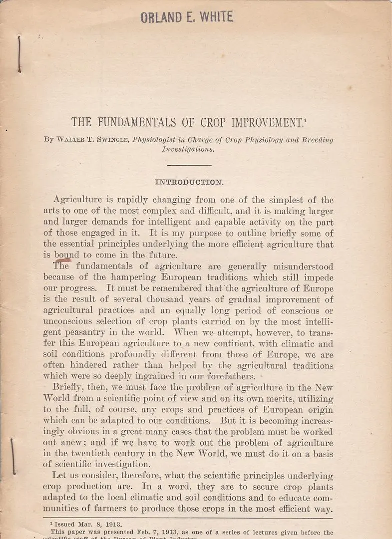 The Fundamentals Of Crop Improvement. 1