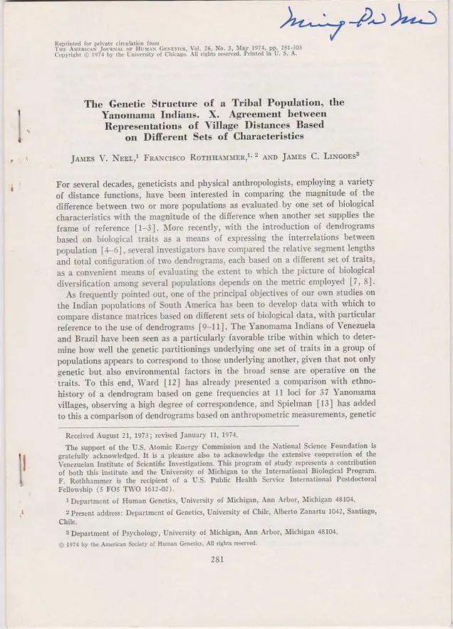 The Genetic Structure Of A Tribal Population, The Yanomama Indians, X. Agreement Between Representations Of Village Distances Based On Different Sets Of Characteristics 1