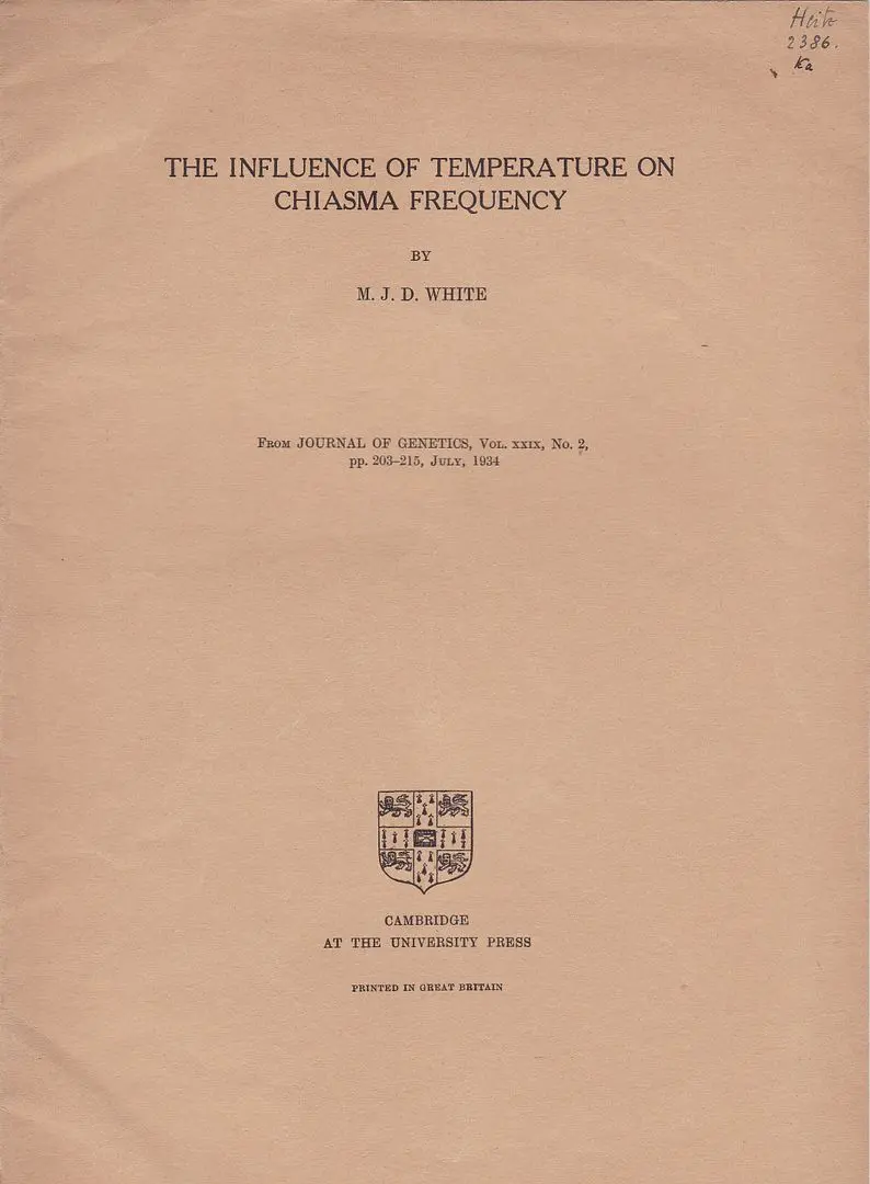 The Influence Of Temperature On Chiasma Frequency 1