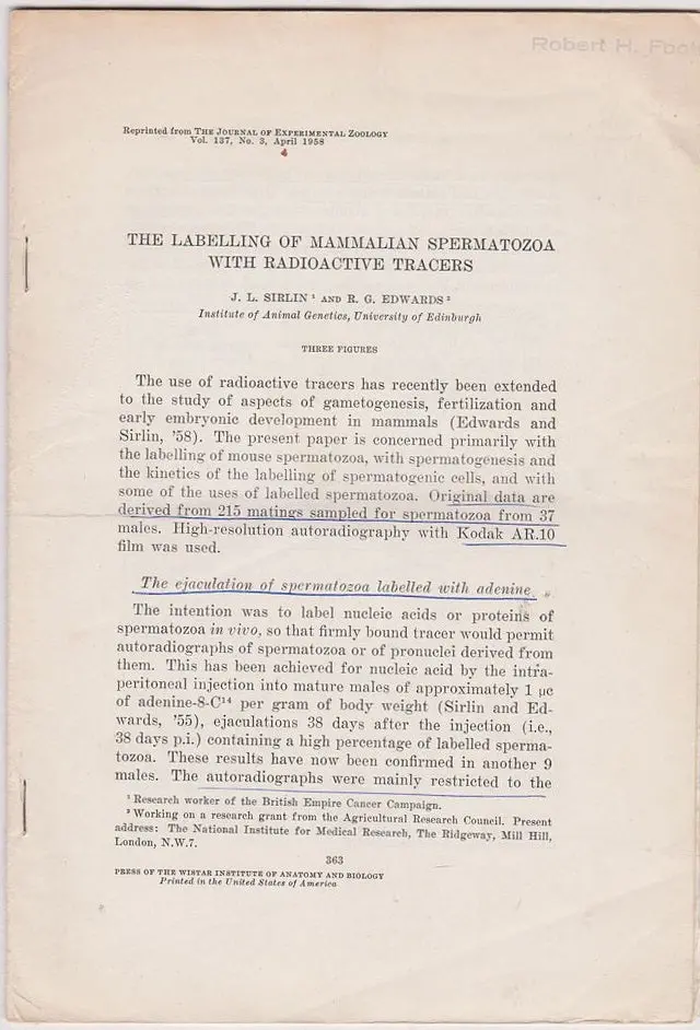 The Labelling Of Mammalian Spermatozoa With Radioactive Tracers 1