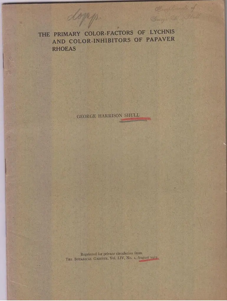 The Primary Color-Factors Of Lychnis And Colorinhibitors Of Papaver Rhoeas  By Shull, George Harrison 1