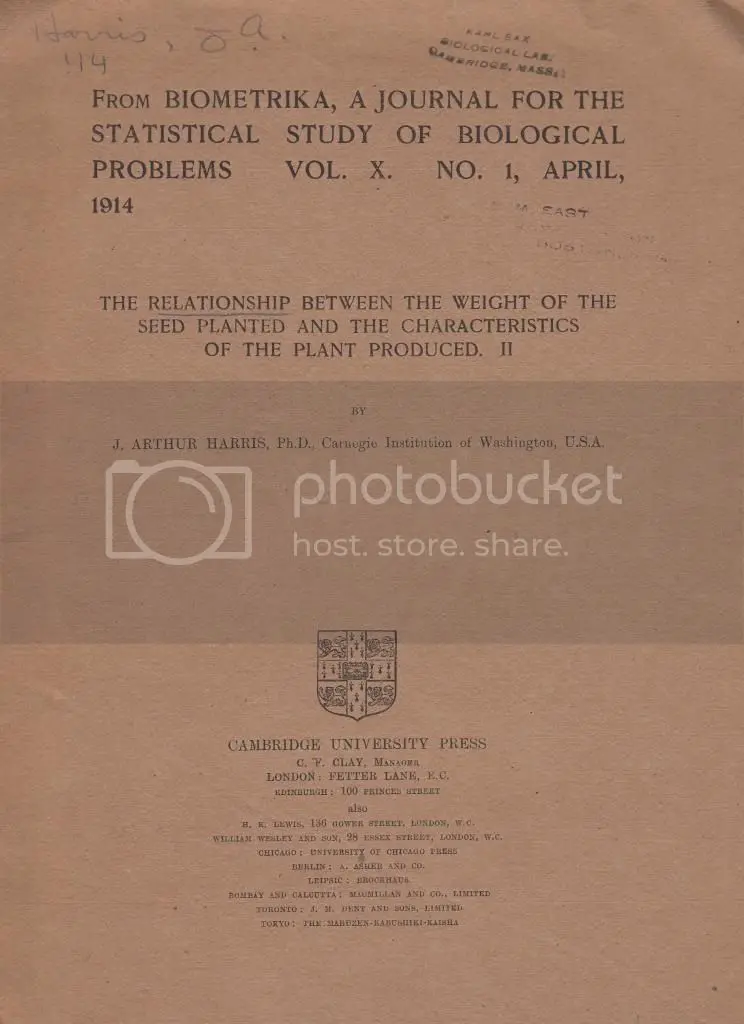 The Relationship Between The Weight Of The Seed Planted And The Characteristics Of The Plant Produced. Ii  By Harris, Arthur 1