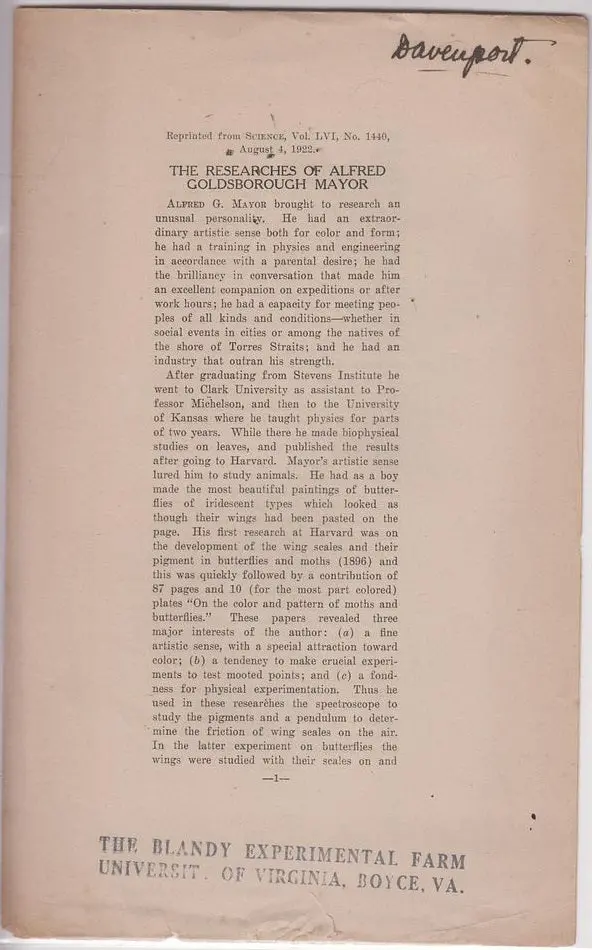 The Researches Of Alfred Goldsborough Mayor 1