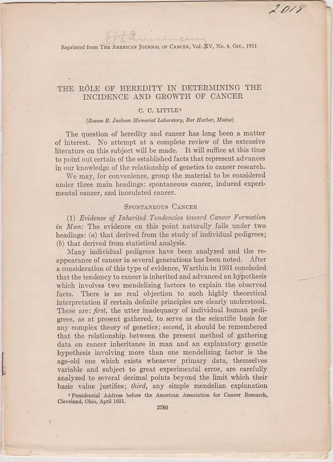 The Role Of Heredity In Determining The Incidence And Growth Of Cancer 1