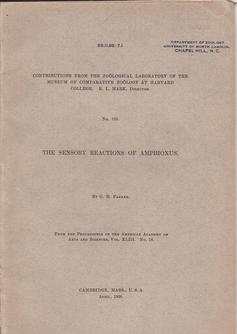 The Sensory Reactions Of Amphioxus 1