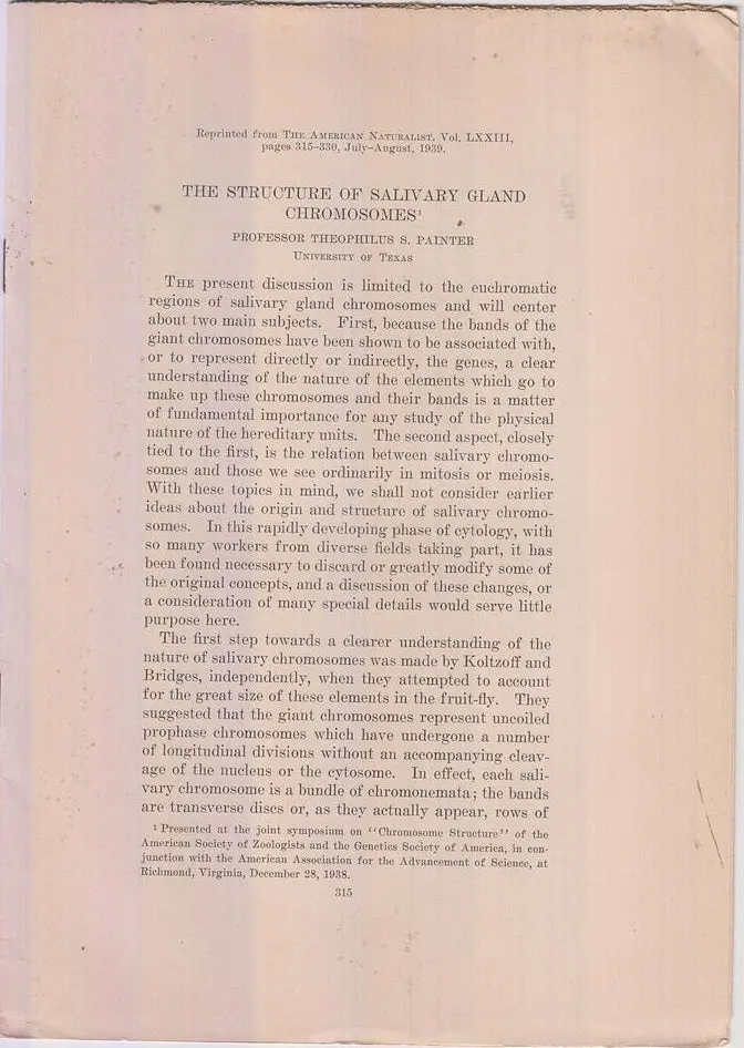 The Structure Of Salivary Gland Chromosomes  By Painter, Theophilus S. 1