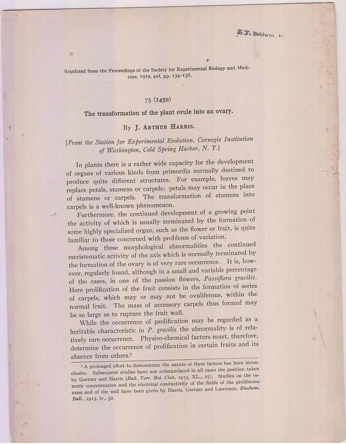 The Transformation Of The Plant Ovule Into An Ovary  By Harris, J. Arthur 1