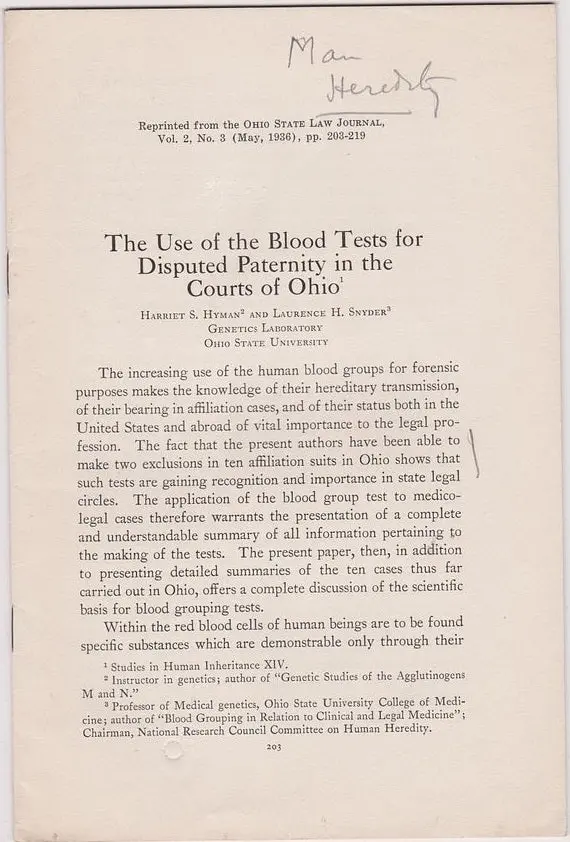The Use Of The Blood Tests For Disputed Paternity In The Courts Of Ohio 1
