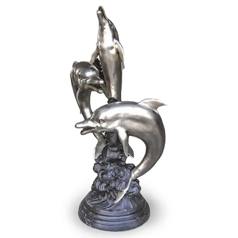 Three Dolphins Playing Bronze Fountain In Silver Patina 1