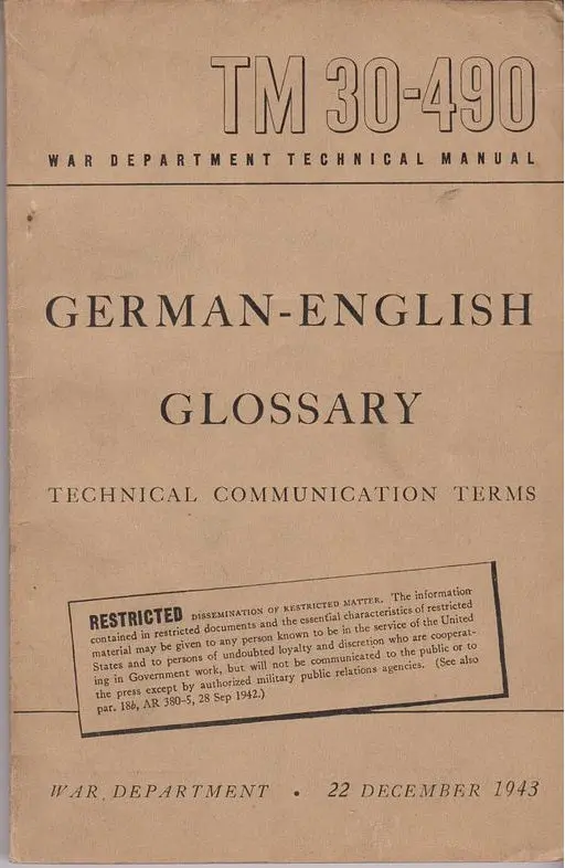 Tm 30-490 War Department Technical Manual: German-English Glossary 1