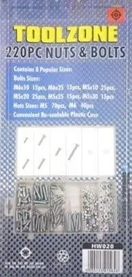 Toolzone 220Pc Nuts & Bolts Assortment Hw020 1