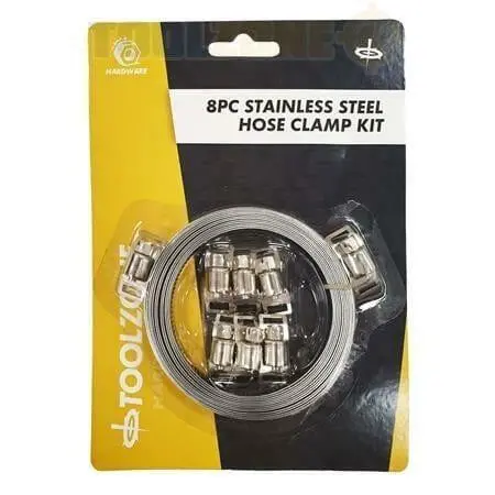 Toolzone 8Pc Stainless Steel Hose Clamp Kit Hw135 1
