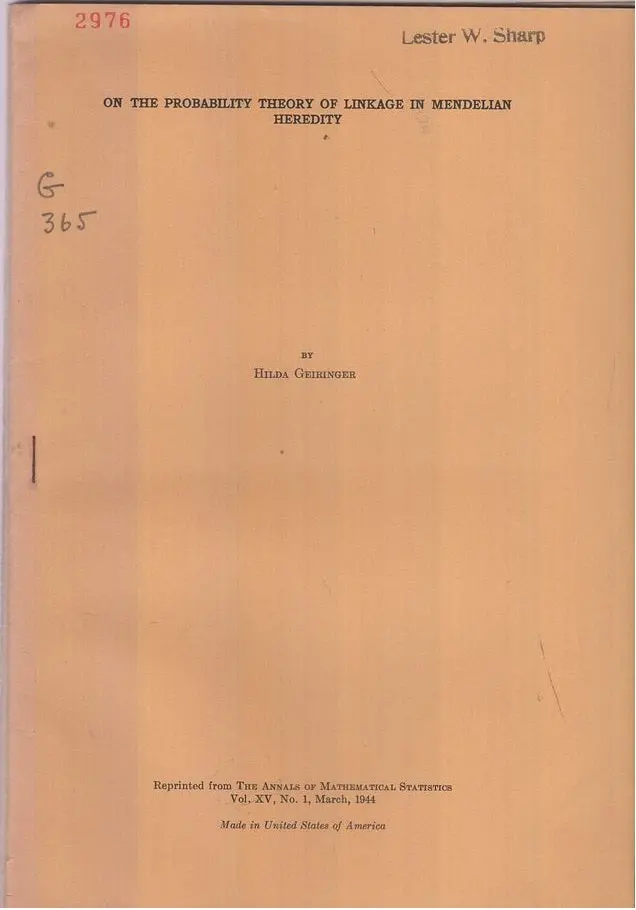 Two Offprints By Hilda Geiringer 1944-1945  By Geiringer, Hilda 1