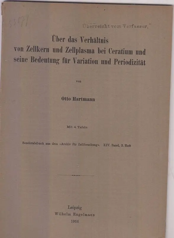 Uber Das Verhaltnis Von Zellkern Und Zellplasma Bei Ceratium Und Seine Bedeutung Fur Variation Und Periodizitat  By Hartmann, Otto 1