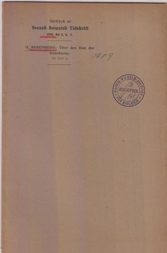 Uber Den Bau Des Ruhekerns  By Rosenberg, O. 1