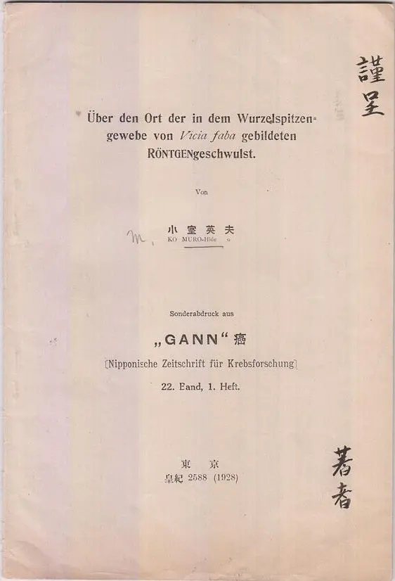 Uber Den Ort Der In Dem Wurzelspitzen-Gewebe Von Vicia Faba Gebildeten Rontgengeschwulst  By Muro-Hide, Ko 1