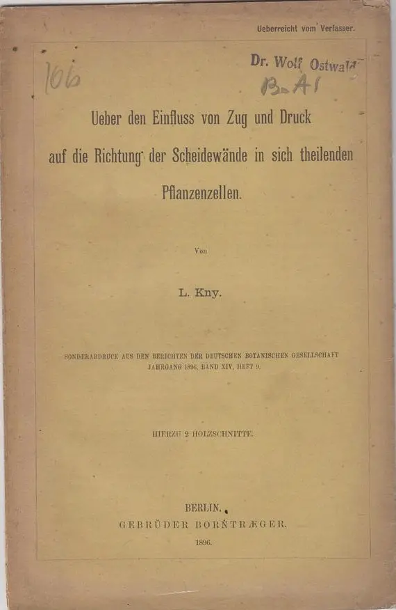 Ueber Den Einfluss Von Zug Und Druck Auf Die Richtung Der Scheidewandein Sich Theilenden Pflanzenzellen 1