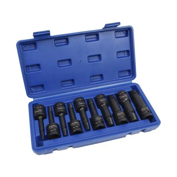 Us Pro 10Pc 1/2" Dr Impact Screw Stud Bolt Extractor Set Lh Spiral Socket Set 7567 1